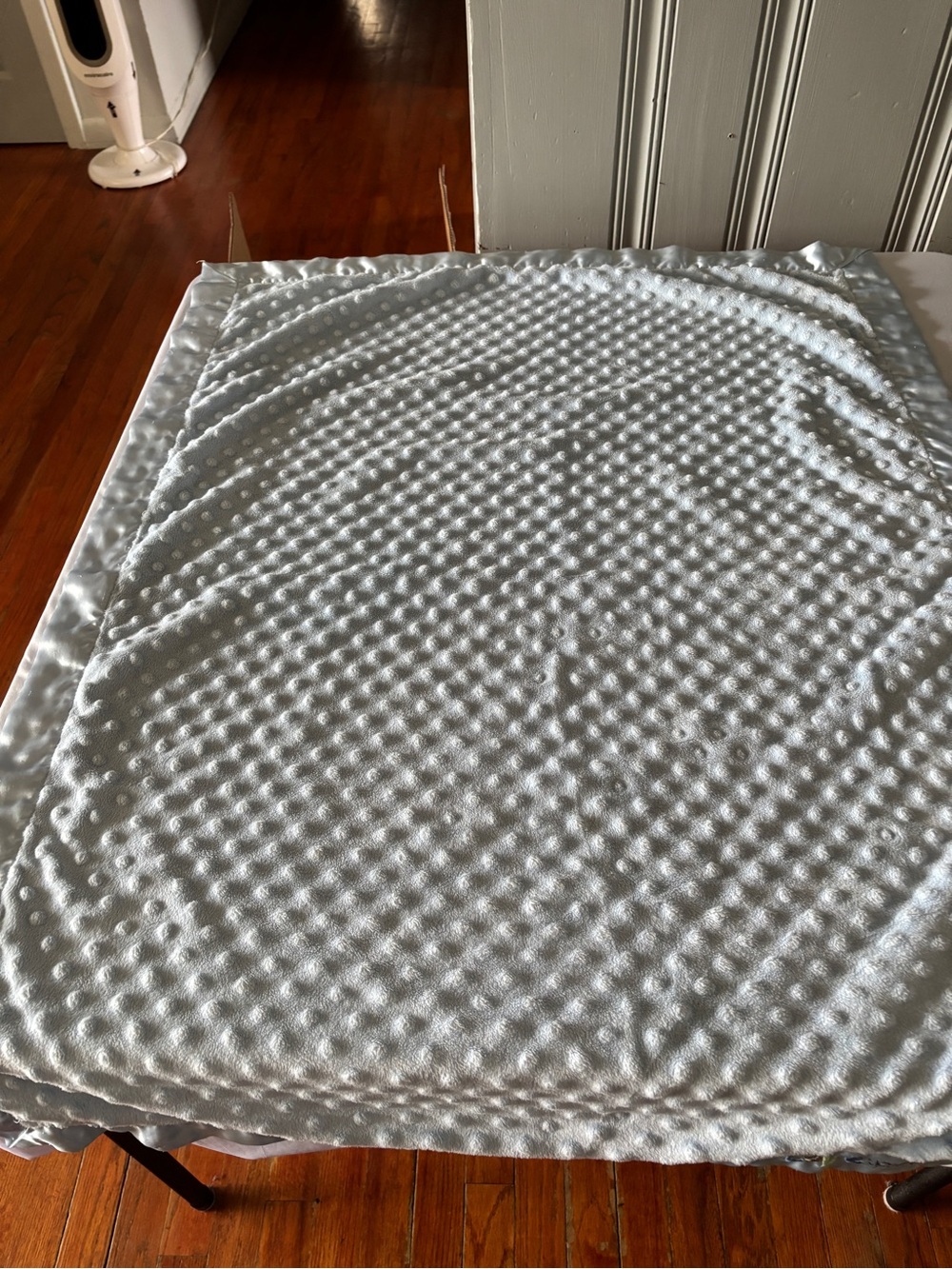 Plush Dimpled Baby Blanket in Light Blue satin trim size 30” by 41”